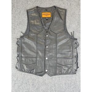 USA Bikers Dream Apparel Women XXL ??? Black Leather  Biker Vest Braided 1382